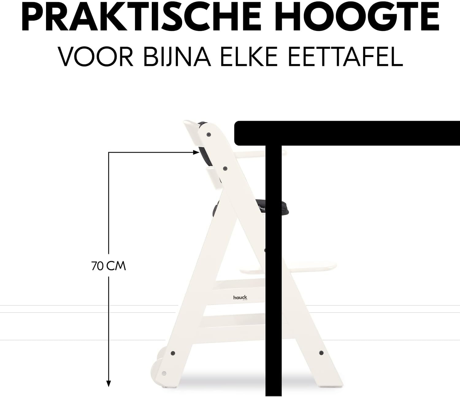 hauck Beta+, White - Meegroeiende Houten Kinderstoel Set Met Wielen En Zitkussen Vanaf 6 Maanden Tot 90 kg Inclusief Groot Eetblad Veiligheidsbeugel 5 Punt Gordel En Kruisriem