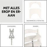 hauck Beta+, White - Meegroeiende Houten Kinderstoel Set Met Wielen En Zitkussen Vanaf 6 Maanden Tot 90 kg Inclusief Groot Eetblad Veiligheidsbeugel 5 Punt Gordel En Kruisriem
