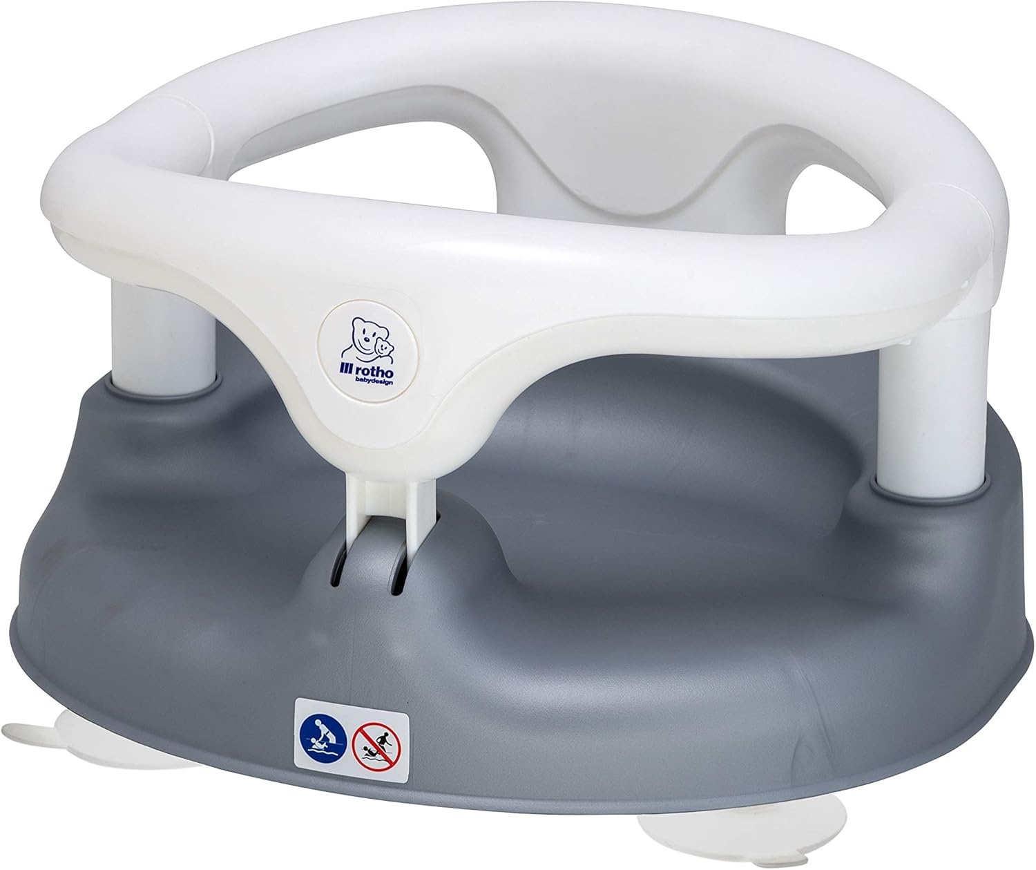 Rotho Babydesign Badzitje, met scharnierende ring en kinderveiligheidsslot, 7-16 maanden, tot 13 kg, BPA-, 35 x 31,3 x 22 cm, parelzilver/wit