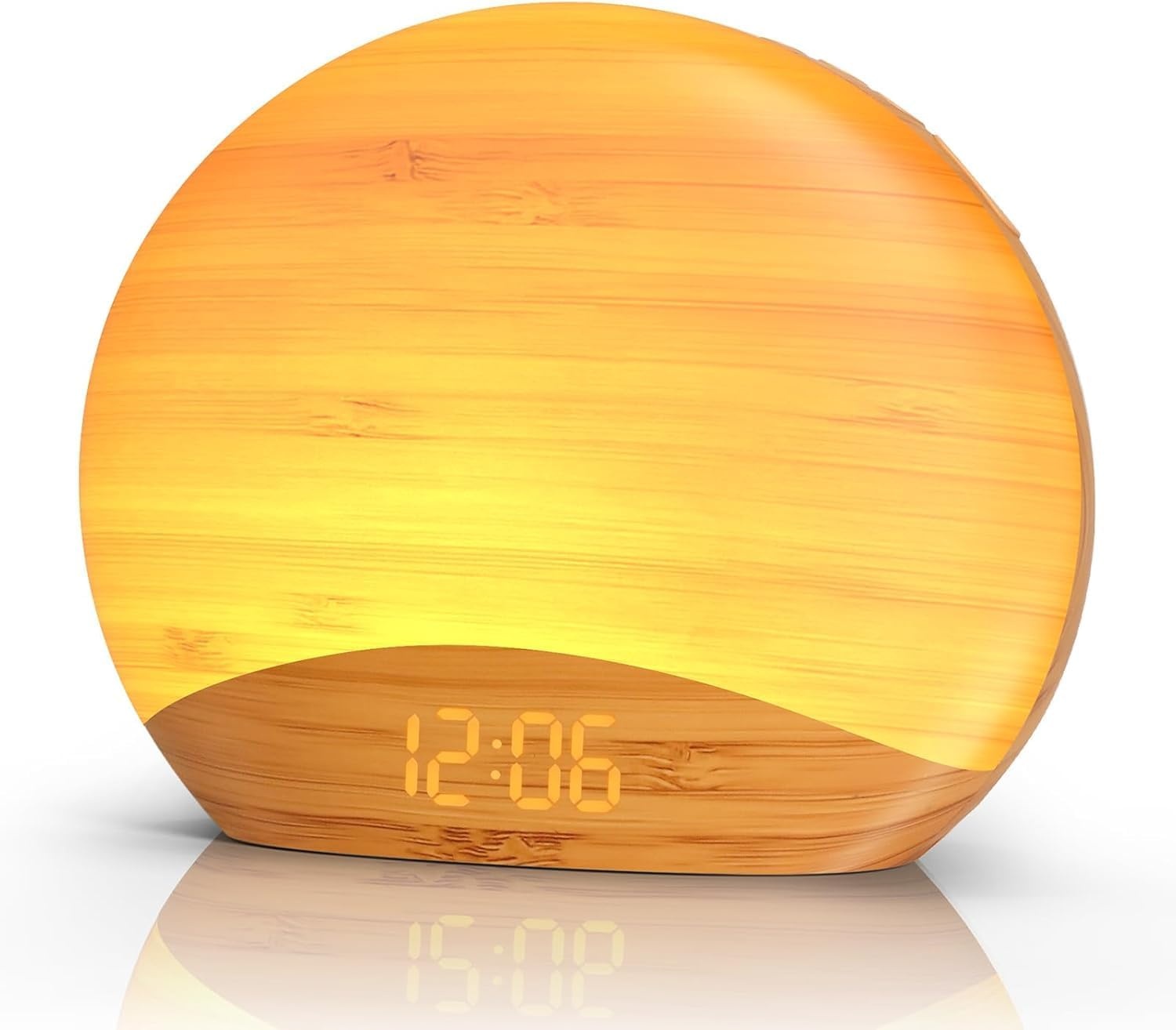 Lichtwekker met zonsopgang simulatie, 26 natuurgeluiden, 0-100% dimbaar nachtlampje, houten