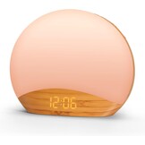Lichtwekker met zonsopgang simulatie, 26 natuurgeluiden, 0-100% dimbaar nachtlampje, houten