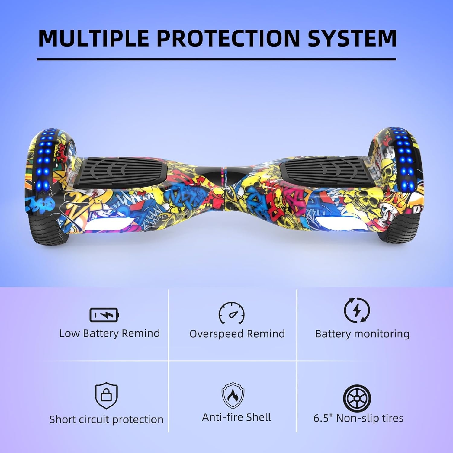 VOUUK Hoverboard, 6.5 inch tweewielig zweefplank met Bluetooth-luidspreker en LED-lichten, geschikt voor zowel kinderen als volwassenen. (HIP)