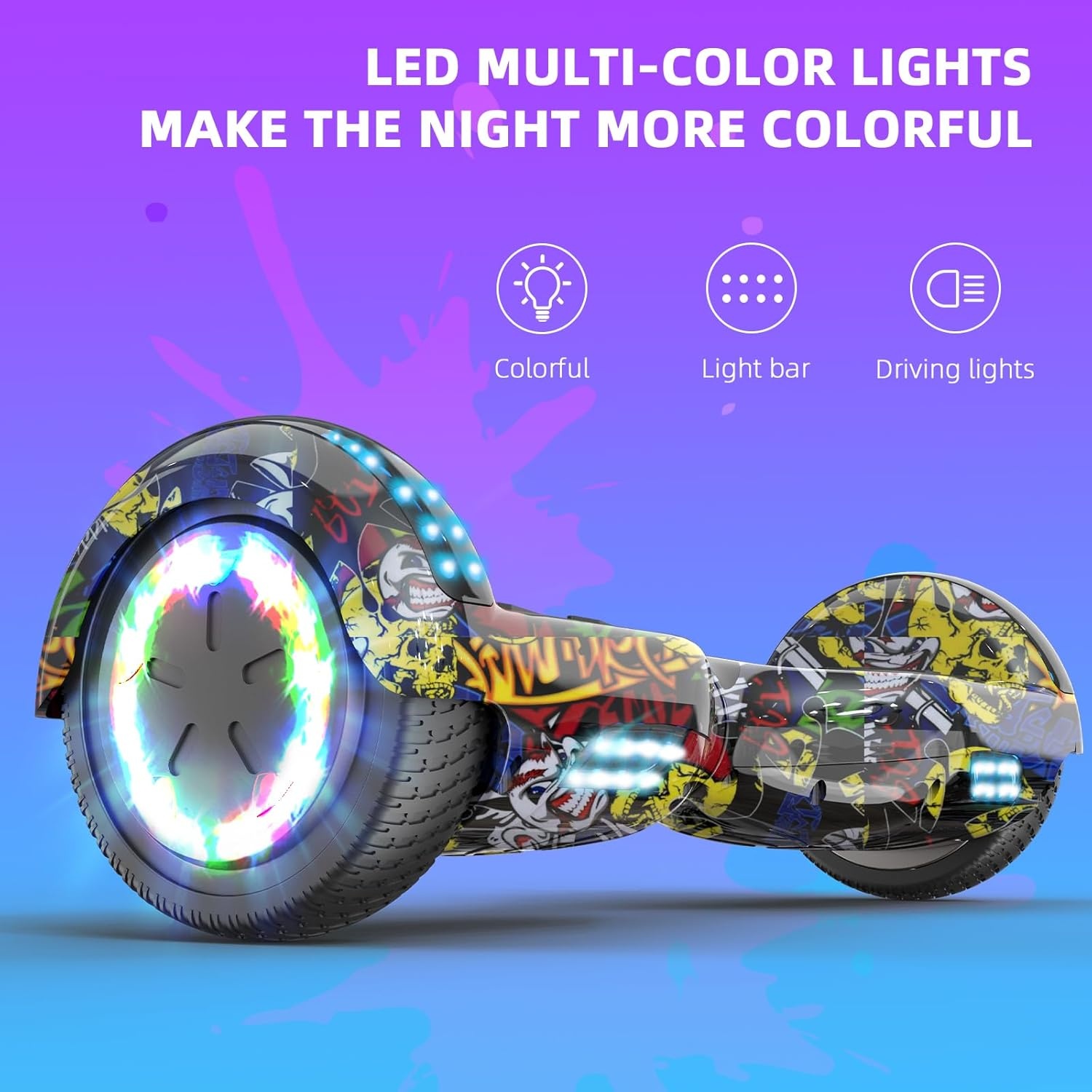 VOUUK Hoverboard, 6.5 inch tweewielig zweefplank met Bluetooth-luidspreker en LED-lichten, geschikt voor zowel kinderen als volwassenen. (HIP)