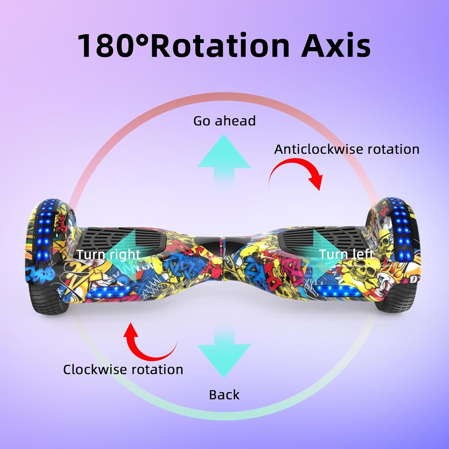 VOUUK Hoverboard, 6.5 inch tweewielig zweefplank met Bluetooth-luidspreker en LED-lichten, geschikt voor zowel kinderen als volwassenen. (HIP)