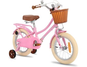 STITCH Manchi Kinderfiets 12 t/m 18 inch - Roze - met mand en zijwielen