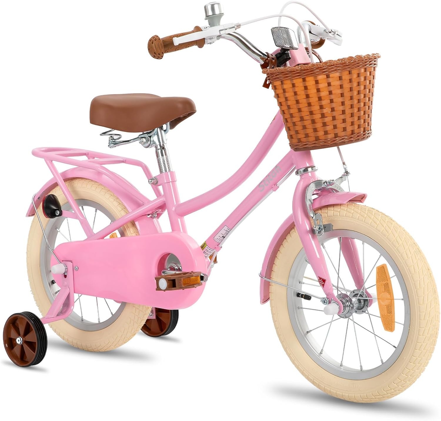 STITCH Manchi Kinderfiets 12 t/m 18 inch - Roze - met mand en zijwielen