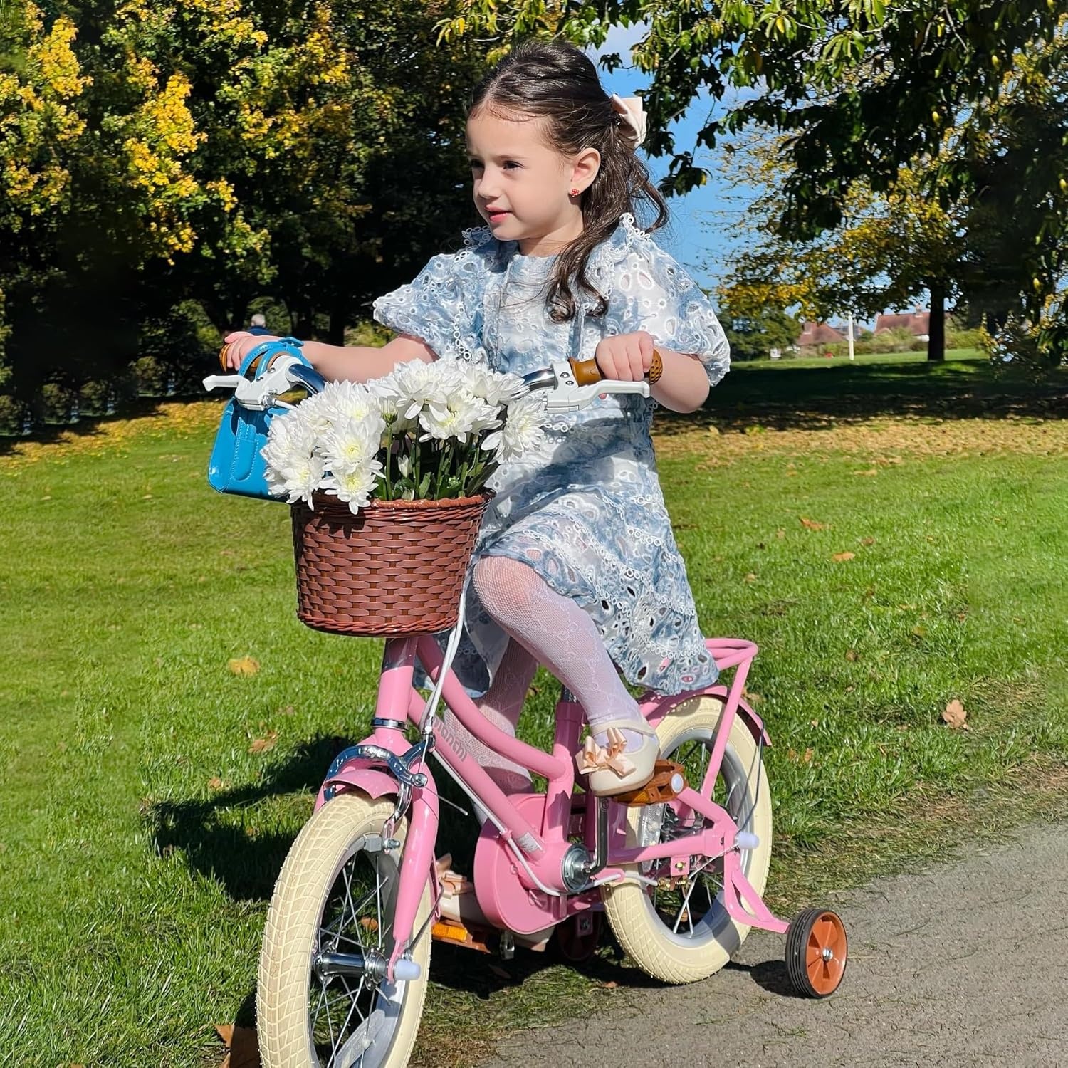 STITCH Manchi Kinderfiets 12 t/m 18 inch - Roze - met mand en zijwielen