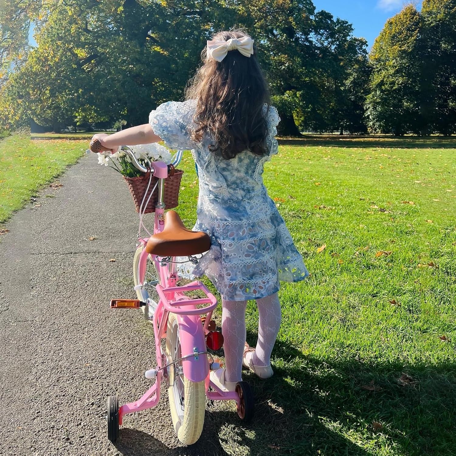 STITCH Manchi Kinderfiets 12 t/m 18 inch - Roze - met mand en zijwielen