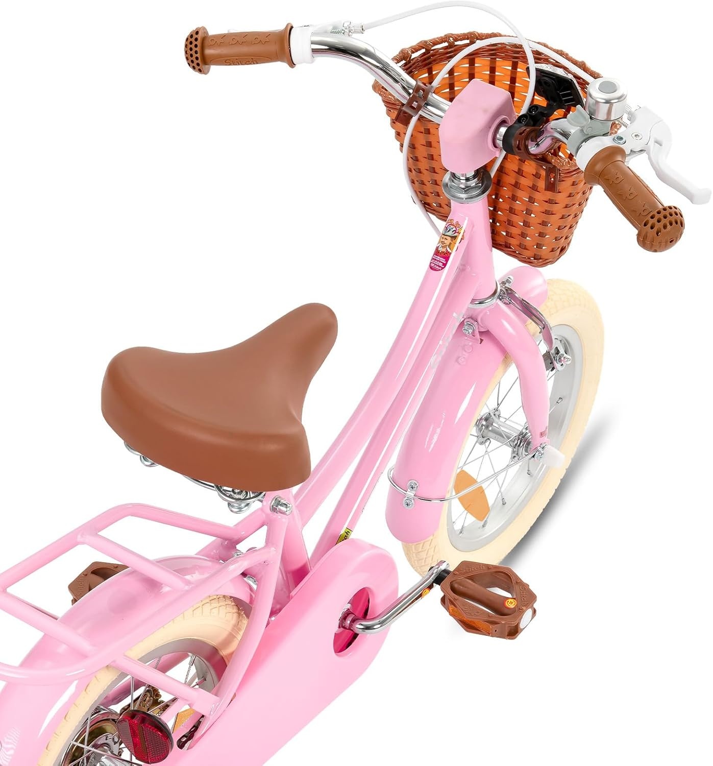 STITCH Manchi Kinderfiets 12 t/m 18 inch - Roze - met mand en zijwielen