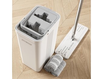 JOYMOOP Dweil Mop Set met Emmer en Wringer voor Thuis, Platte Vloer Mop en Emmersysteem, Moppen voor Vloerreiniging en Wandreiniger, met 3 Wasbare Microvezel Moppads
