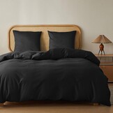 MR&HM 3-delige beddengoedset 200x200 cm, 100% katoen, met 2 kussenslopen 80x80 cm, zwart