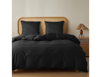 MR&HM 3-delige beddengoedset 200x200 cm, 100% katoen, met 2 kussenslopen 80x80 cm, zwart