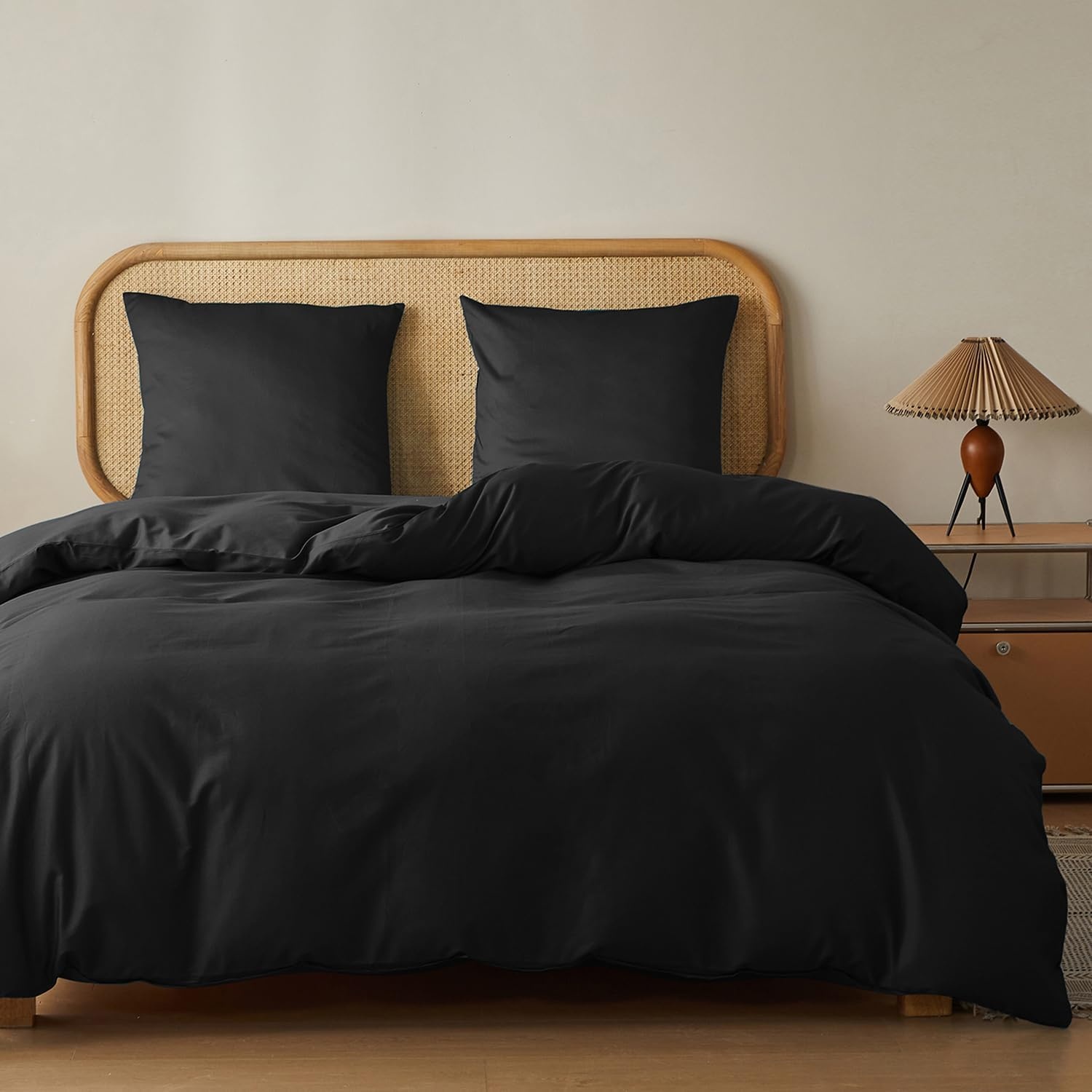 MR&HM 3-delige beddengoedset 200x200 cm, 100% katoen, met 2 kussenslopen 80x80 cm, zwart