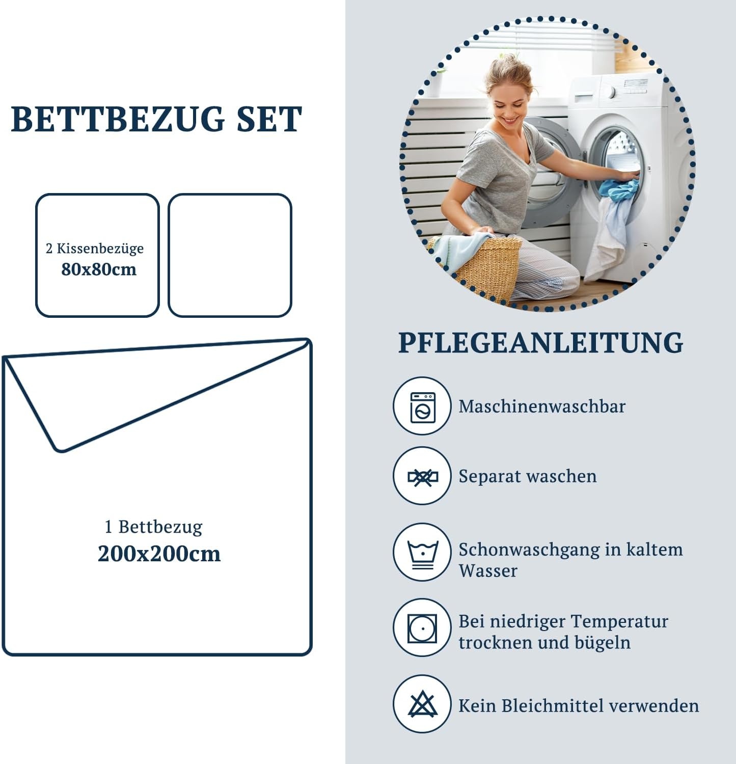 MR&HM 3-delige beddengoedset 200x200 cm, 100% katoen, met 2 kussenslopen 80x80 cm, zwart