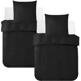 MR&HM 3-delige beddengoedset 200x200 cm, 100% katoen, met 2 kussenslopen 80x80 cm, zwart