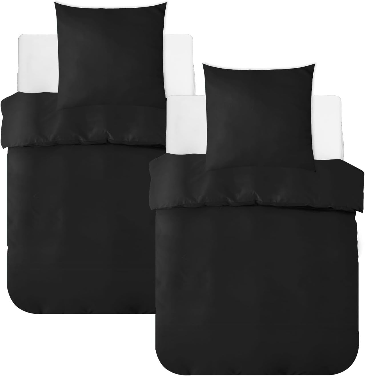 MR&HM 3-delige beddengoedset 200x200 cm, 100% katoen, met 2 kussenslopen 80x80 cm, zwart