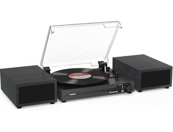 Udreamer platenspeler met Bluetooth 5.3, 2x 10W stereo speakers, 3 snelheden en USB, zwart