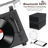 Udreamer platenspeler met Bluetooth 5.3, 2x 10W stereo speakers, 3 snelheden en USB, zwart