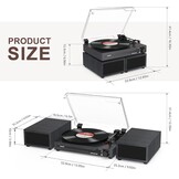 Udreamer platenspeler met Bluetooth 5.3, 2x 10W stereo speakers, 3 snelheden en USB, zwart