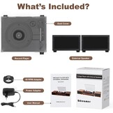 Udreamer platenspeler met Bluetooth 5.3, 2x 10W stereo speakers, 3 snelheden en USB, zwart