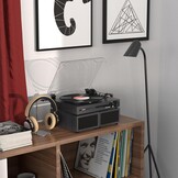 Udreamer platenspeler met Bluetooth 5.3, 2x 10W stereo speakers, 3 snelheden en USB, zwart
