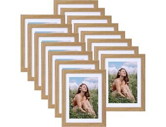 Set van 15 fotolijsten 13x18 cm met passe-partout, veelzijdige fotolijsten 15x20 cm zonder passe-partout, natuurlijke houtkleur fotolijst 13x18 cm voor wand- of tafelweergave