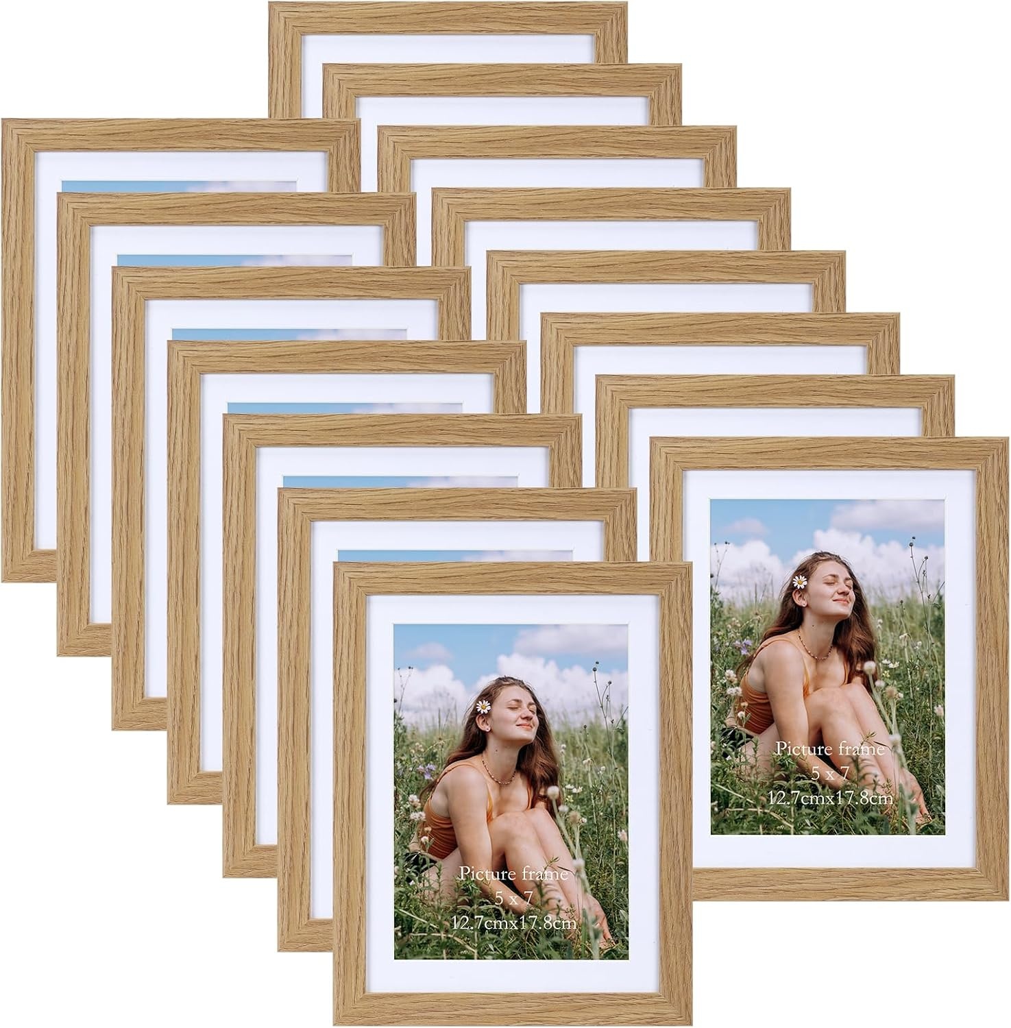 Set van 15 fotolijsten 13x18 cm met passe-partout, veelzijdige fotolijsten 15x20 cm zonder passe-partout, natuurlijke houtkleur fotolijst 13x18 cm voor wand- of tafelweergave