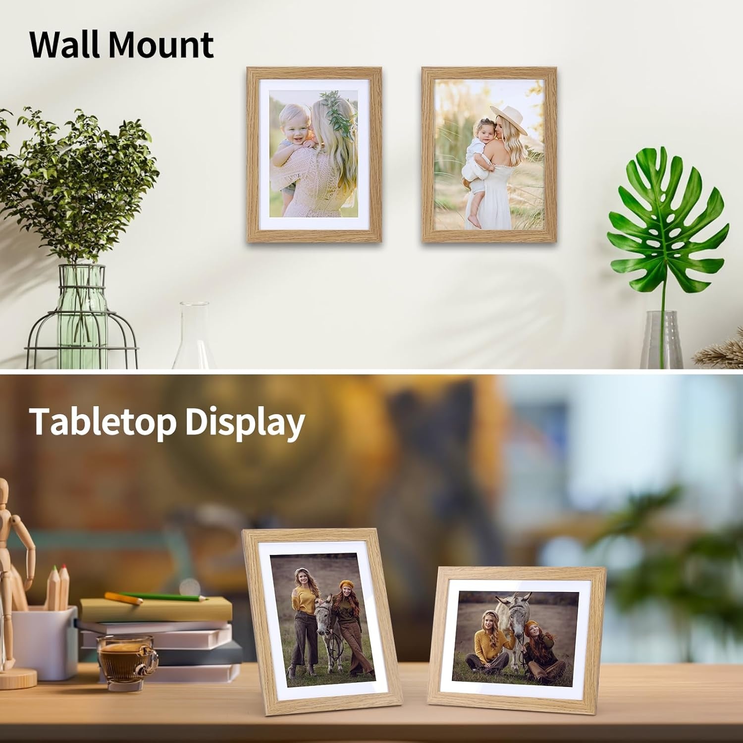 Set van 15 fotolijsten 13x18 cm met passe-partout, veelzijdige fotolijsten 15x20 cm zonder passe-partout, natuurlijke houtkleur fotolijst 13x18 cm voor wand- of tafelweergave
