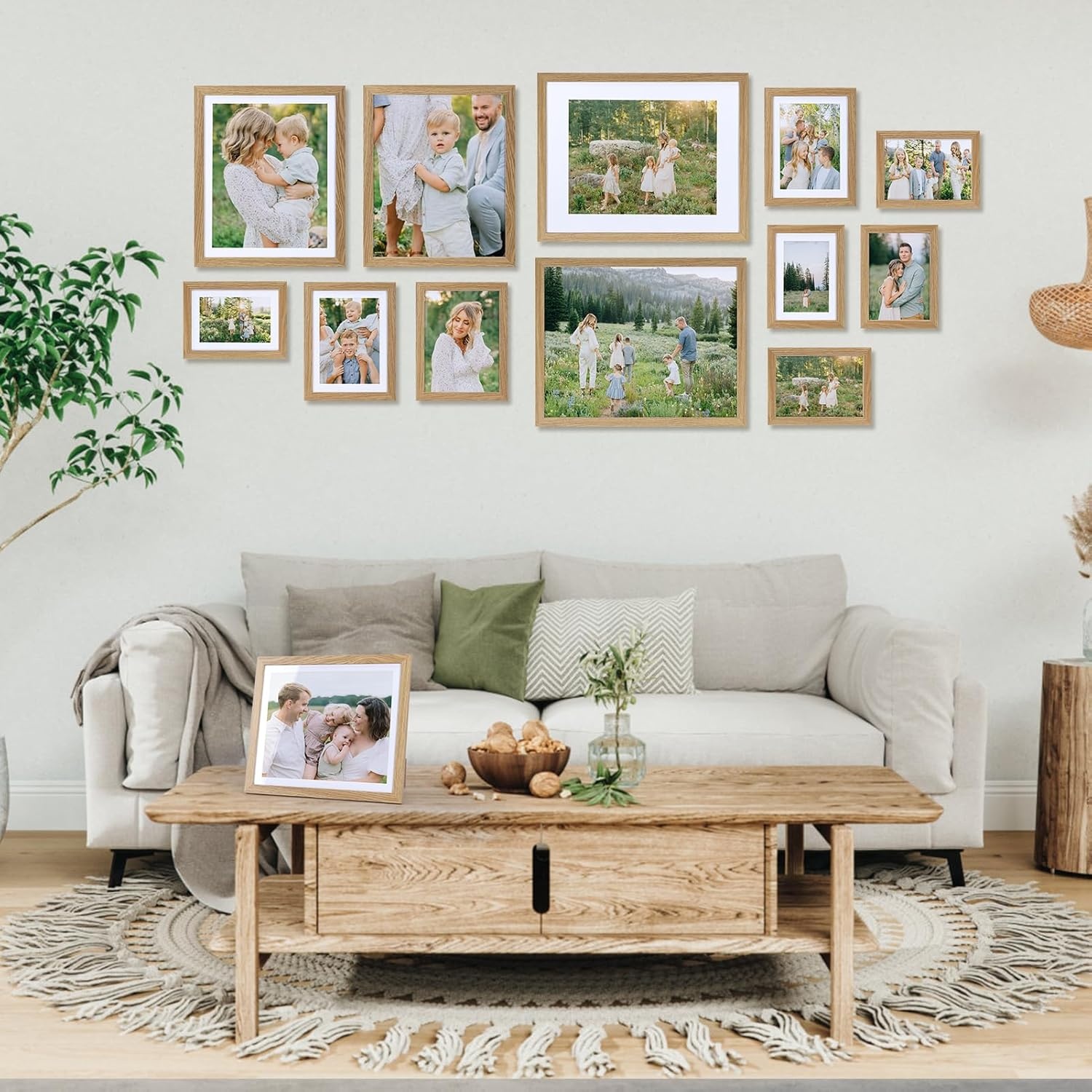 Set van 15 fotolijsten 13x18 cm met passe-partout, veelzijdige fotolijsten 15x20 cm zonder passe-partout, natuurlijke houtkleur fotolijst 13x18 cm voor wand- of tafelweergave