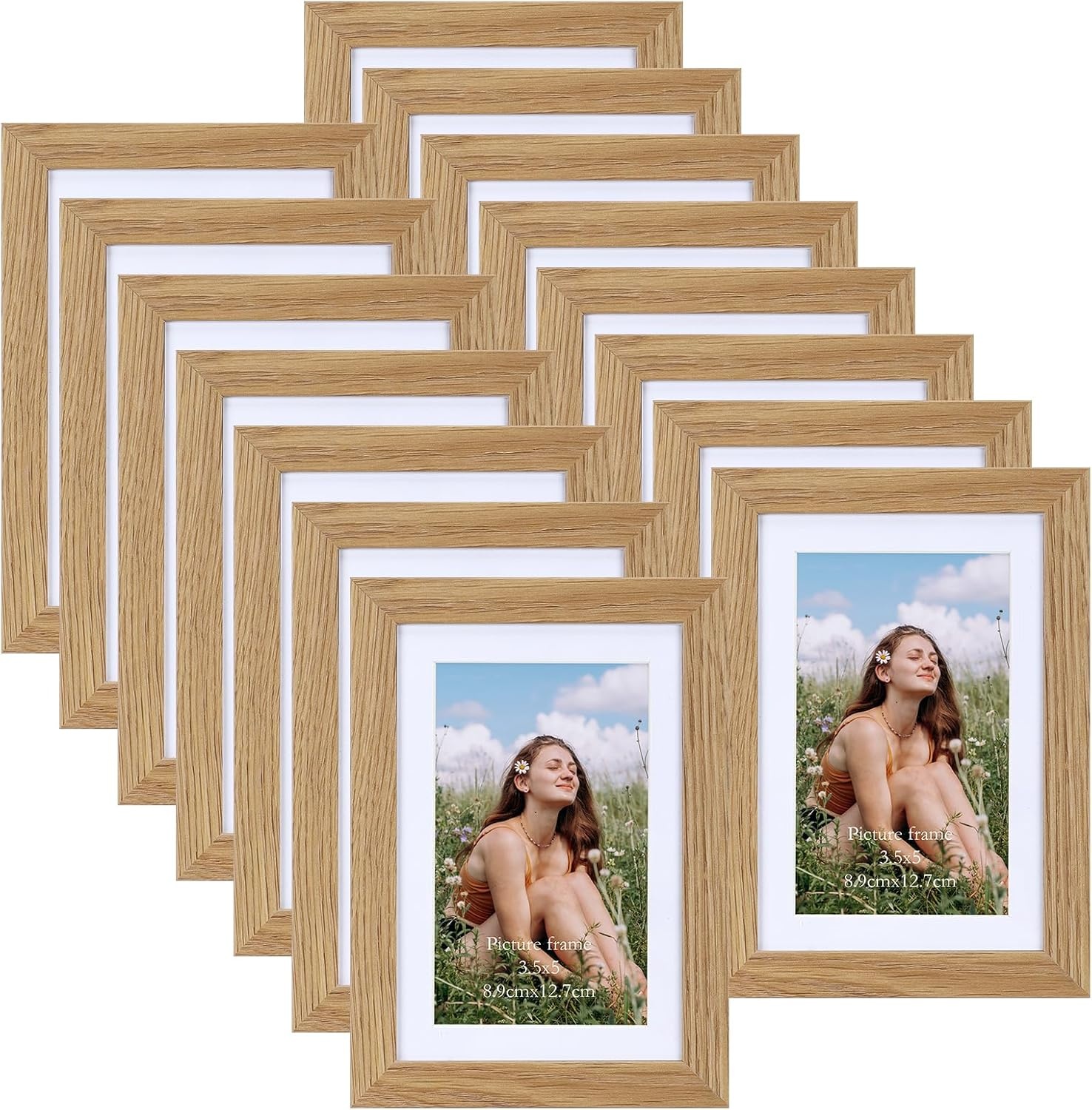 Set van 15 fotolijsten 13x18 cm met passe-partout, veelzijdige fotolijsten 15x20 cm zonder passe-partout, natuurlijke houtkleur fotolijst 13x18 cm voor wand- of tafelweergave