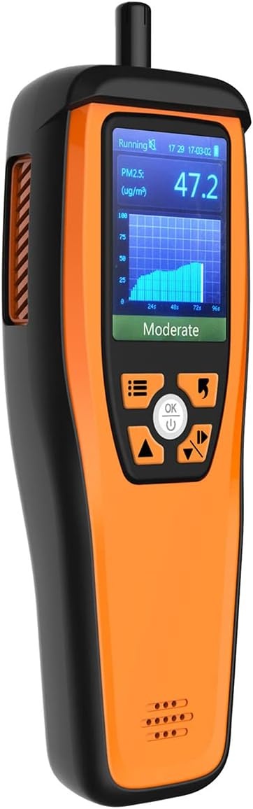 Binnenluchtkwaliteitsmeter voor PM2.5, PM10, CO2, HCHO, Temp & Vocht | Draagbaar met alarm, datalogging, kleurenscherm