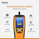 Binnenluchtkwaliteitsmeter voor PM2.5, PM10, CO2, HCHO, Temp & Vocht | Draagbaar met alarm, datalogging, kleurenscherm