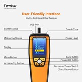 Binnenluchtkwaliteitsmeter voor PM2.5, PM10, CO2, HCHO, Temp & Vocht | Draagbaar met alarm, datalogging, kleurenscherm