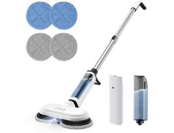 Zelfrijdende Draadloze Elektrische Dweil met Sproeifunctie, LED Verlichting en Eén Hand Bediening voor Nat & Droog Reinigen