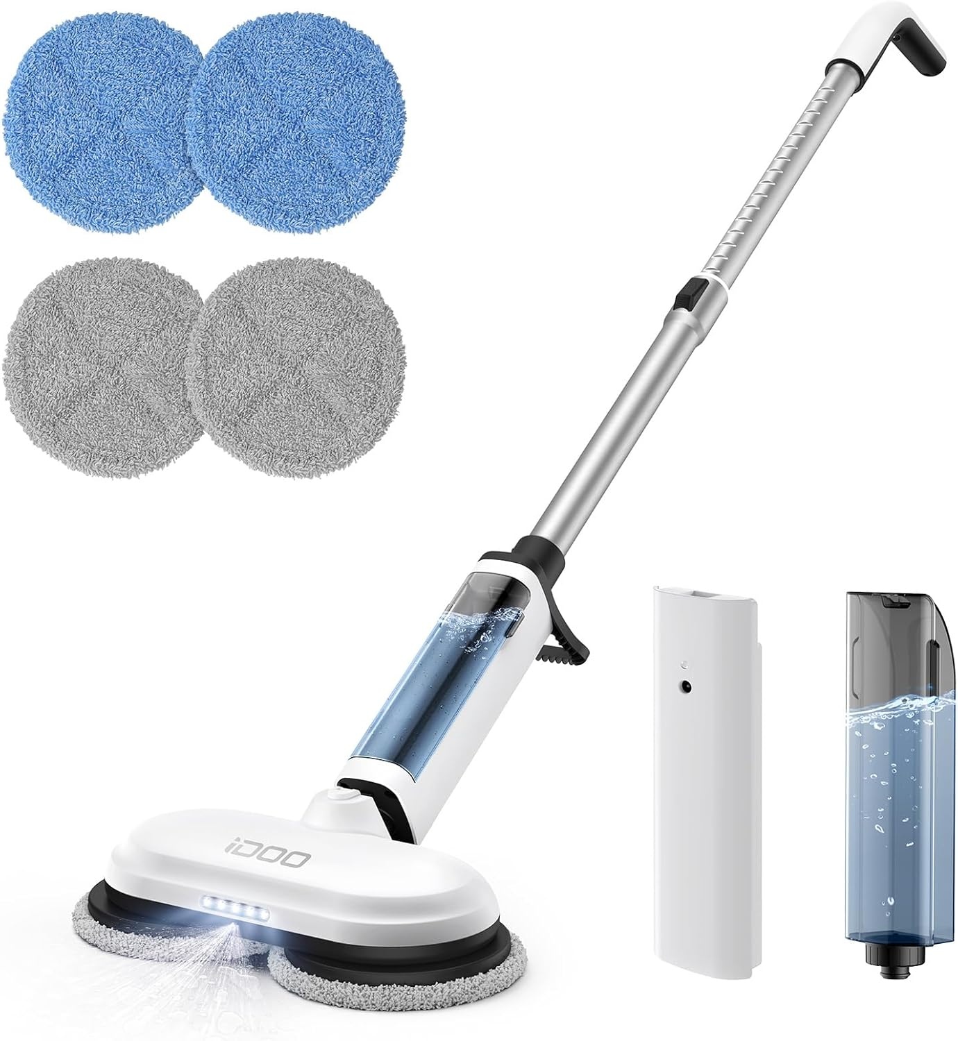 Zelfrijdende Draadloze Elektrische Dweil met Sproeifunctie, LED Verlichting en Eén Hand Bediening voor Nat & Droog Reinigen