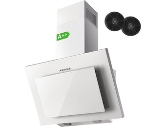 Afzuigkap 60 cm, TopStrong afzuigkap 60 cm recirculatie/afvoerlucht met 350 m³/h sterke zuigkracht, stille hoofdvrije kap 60 cm met LED, incl. actieve koolstoffilter, schuine kap wandkap, wit