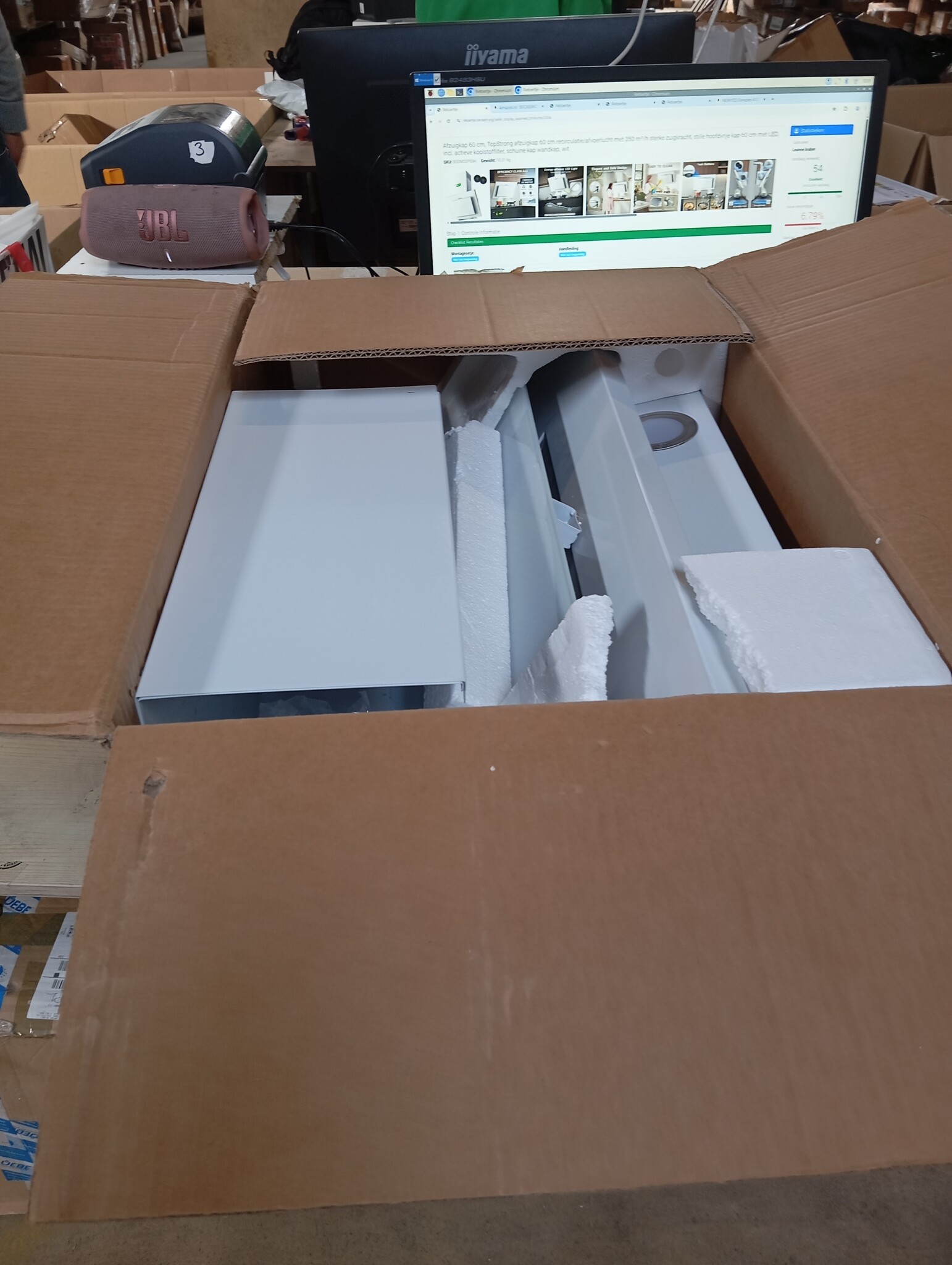 Afzuigkap 60 cm, TopStrong afzuigkap 60 cm recirculatie/afvoerlucht met 350 m³/h sterke zuigkracht, stille hoofdvrije kap 60 cm met LED, incl. actieve koolstoffilter, schuine kap wandkap, wit