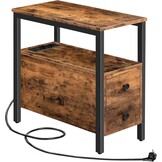 HOOBRO Bijzettafel met laadstation, bank-tafel met 2 laden en USB-poort en stopcontact, nachtkastje voor kleine ruimtes, stabiel en robuust, voor woonkamer, slaapkamer, donkerbruin EBF542BZ01