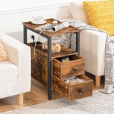 HOOBRO Bijzettafel met laadstation, bank-tafel met 2 laden en USB-poort en stopcontact, nachtkastje voor kleine ruimtes, stabiel en robuust, voor woonkamer, slaapkamer, donkerbruin EBF542BZ01