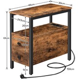 HOOBRO Bijzettafel met laadstation, bank-tafel met 2 laden en USB-poort en stopcontact, nachtkastje voor kleine ruimtes, stabiel en robuust, voor woonkamer, slaapkamer, donkerbruin EBF542BZ01