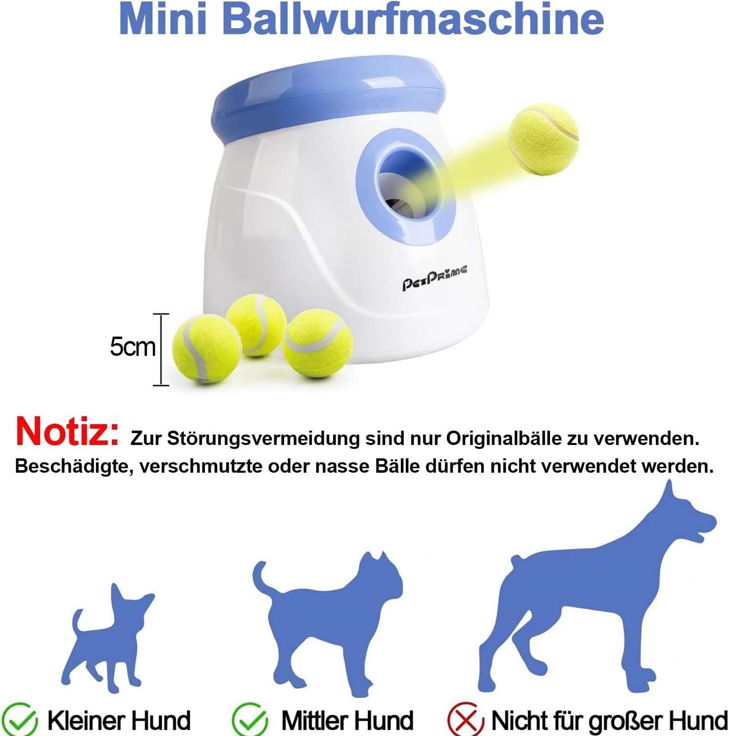 Pet Prime Automatische balwerper, hondenbal, interactieve balwerpmachine, 3 tennisballen inbegrepen, voor kleine honden, mini-stijl (wit)