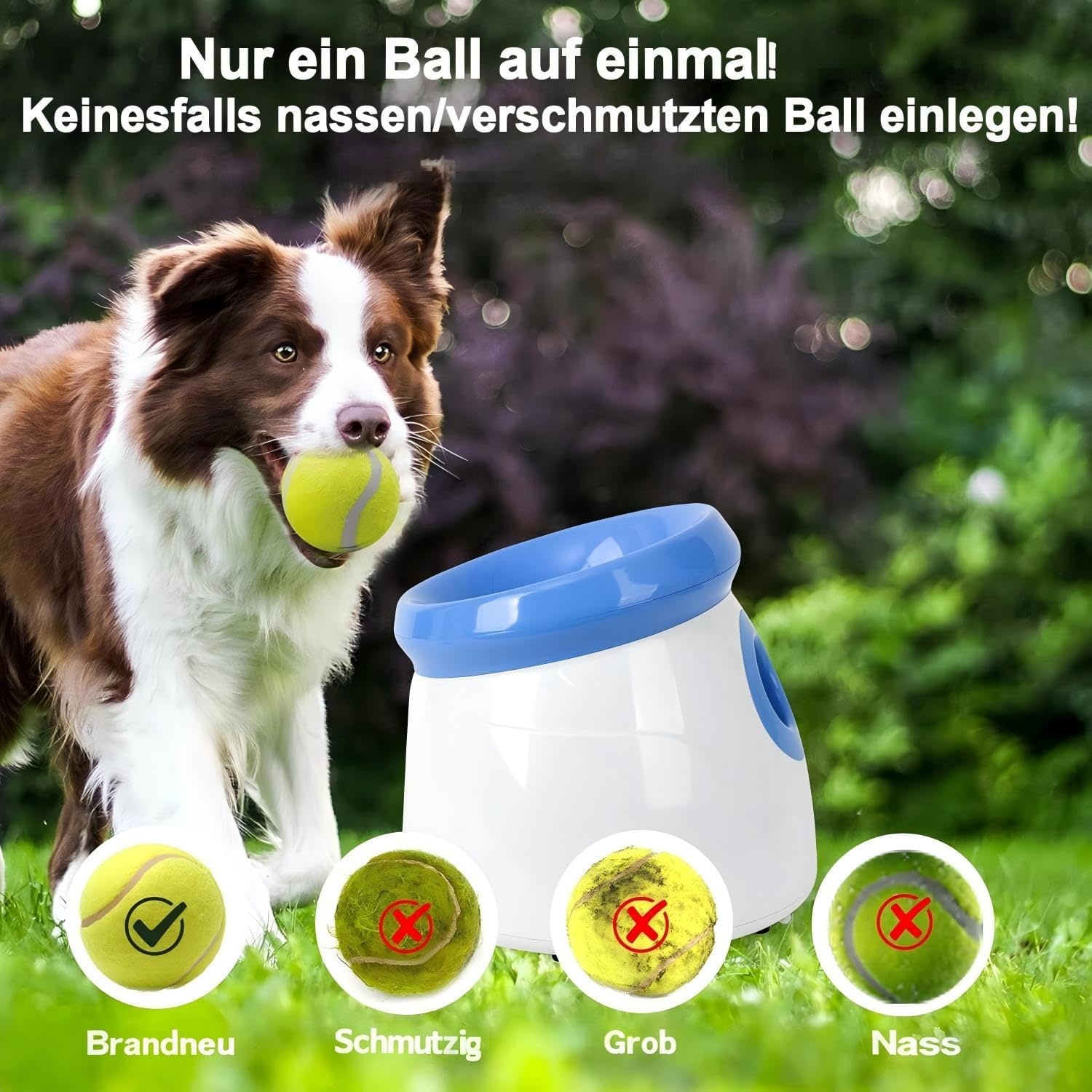 Pet Prime Automatische balwerper, hondenbal, interactieve balwerpmachine, 3 tennisballen inbegrepen, voor kleine honden, mini-stijl (wit)