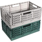 2 stuks klapkisten, kunststof stabiele vouwdozen, 42 x 28 x 16 cm, opvouwbare opbergmand, stapelbare klapkisten, set voor opslag, keuken, slaapkamer, werkkamer, kantoor, tuin (grijs + donkergroen)