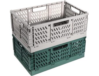 2 stuks klapkisten, kunststof stabiele vouwdozen, 42 x 28 x 16 cm, opvouwbare opbergmand, stapelbare klapkisten, set voor opslag, keuken, slaapkamer, werkkamer, kantoor, tuin (grijs + donkergroen)