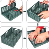 2 stuks klapkisten, kunststof stabiele vouwdozen, 42 x 28 x 16 cm, opvouwbare opbergmand, stapelbare klapkisten, set voor opslag, keuken, slaapkamer, werkkamer, kantoor, tuin (grijs + donkergroen)