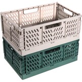 2 stuks klapkisten, kunststof stabiele vouwdozen, 42 x 28 x 16 cm, opvouwbare opbergmand, stapelbare klapkisten, set voor opslag, keuken, slaapkamer, werkkamer, kantoor, tuin (grijs + donkergroen)