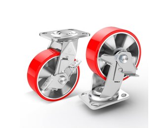 15 cm industriële kwaliteit bokwielen, 1100 kg draagvermogen, onderhoudsvrije extra zware aluminium kern polyurethaan wielen, geschikt voor doe-het-zelfprojecten, platte wagens en werkbanken.