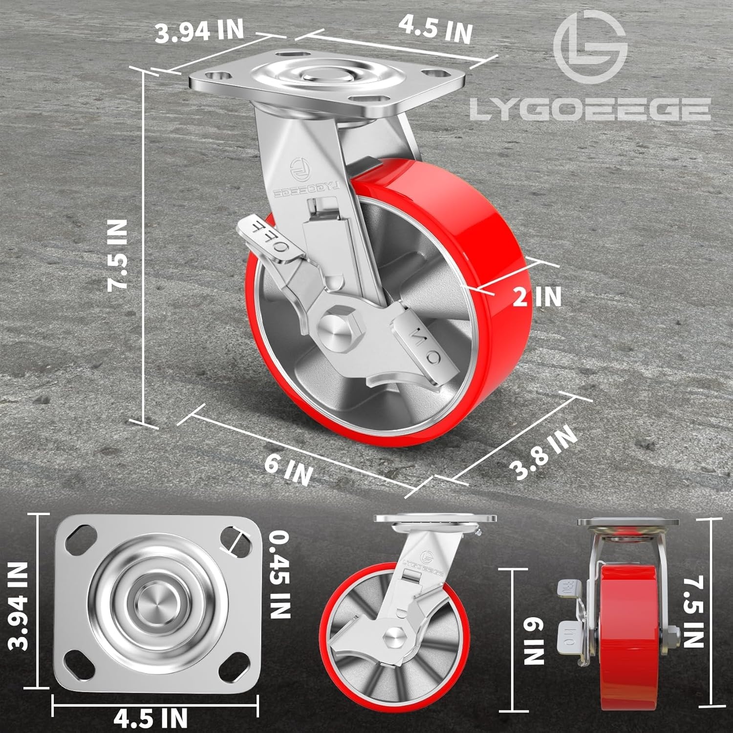 15 cm industriële kwaliteit bokwielen, 1100 kg draagvermogen, onderhoudsvrije extra zware aluminium kern polyurethaan wielen, geschikt voor doe-het-zelfprojecten, platte wagens en werkbanken.