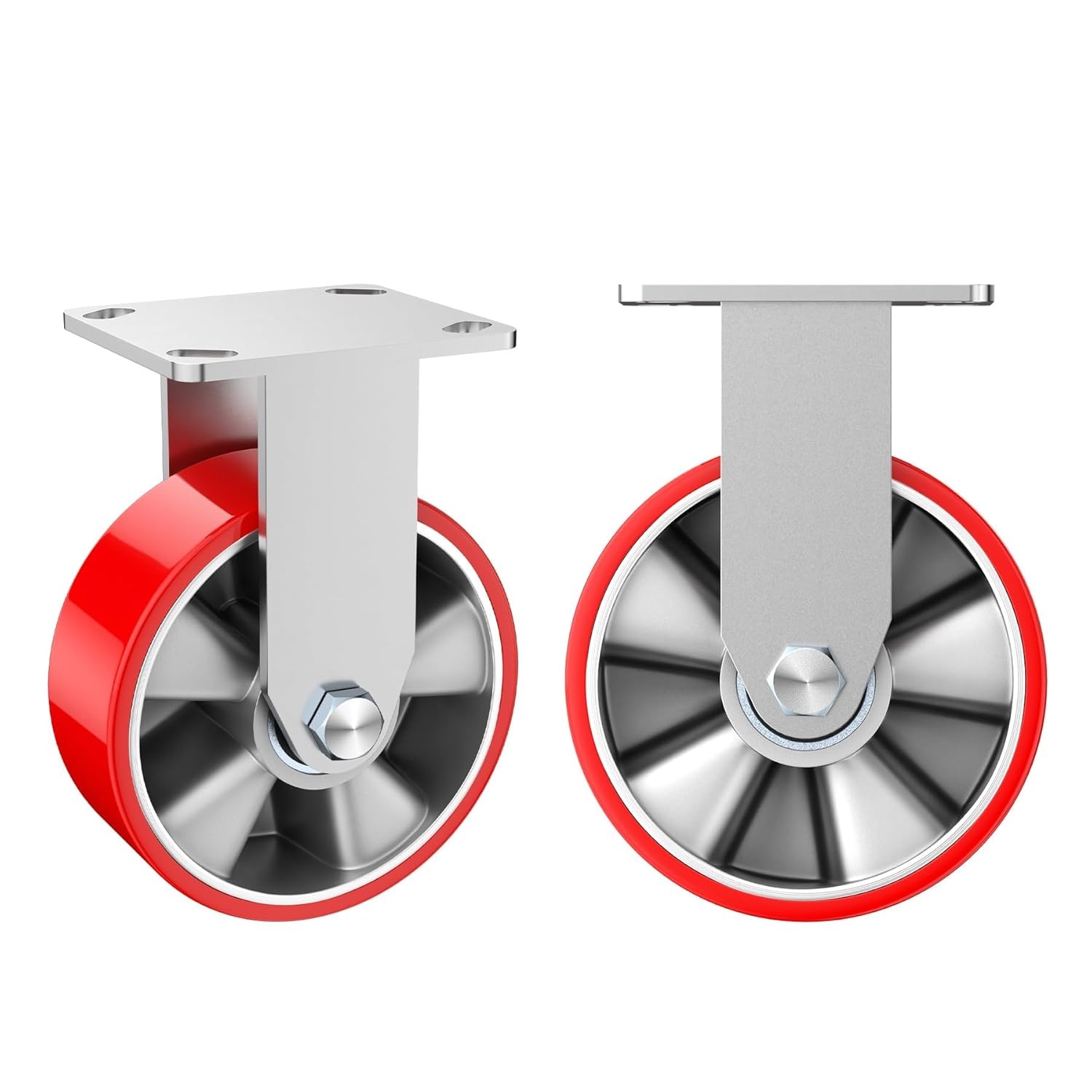 15 cm industriële kwaliteit bokwielen, 1100 kg draagvermogen, onderhoudsvrije extra zware aluminium kern polyurethaan wielen, geschikt voor doe-het-zelfprojecten, platte wagens en werkbanken.