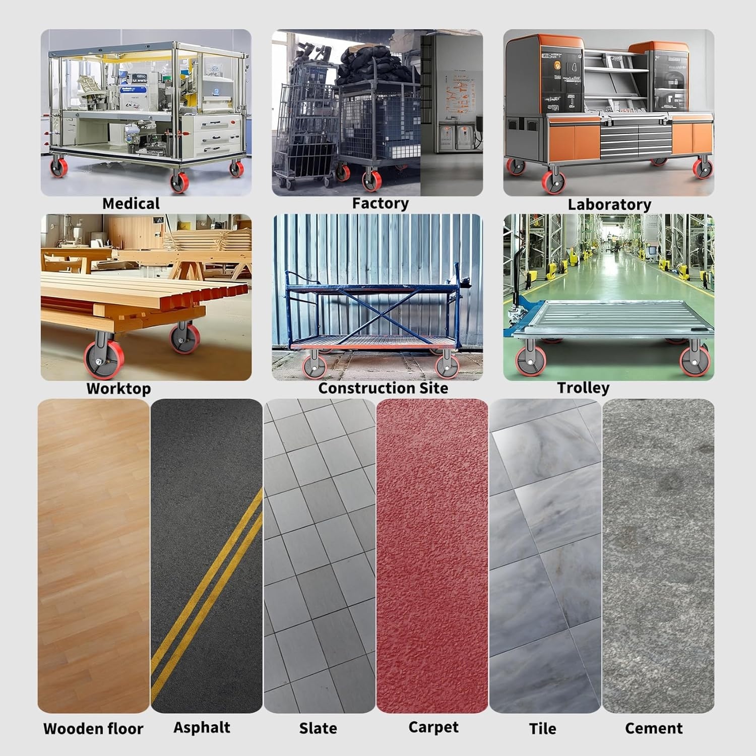 15 cm industriële kwaliteit bokwielen, 1100 kg draagvermogen, onderhoudsvrije extra zware aluminium kern polyurethaan wielen, geschikt voor doe-het-zelfprojecten, platte wagens en werkbanken.